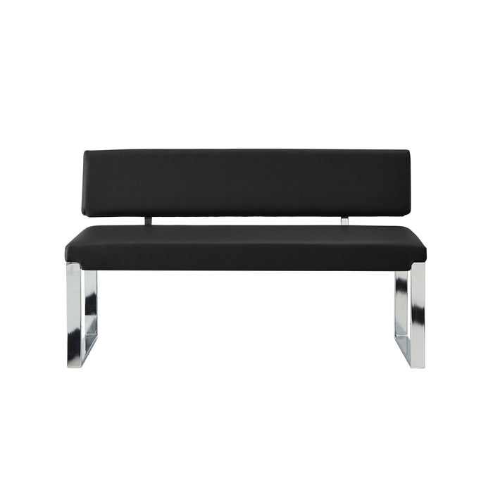 Upholstered Faux Leather Bench - Silver / Black