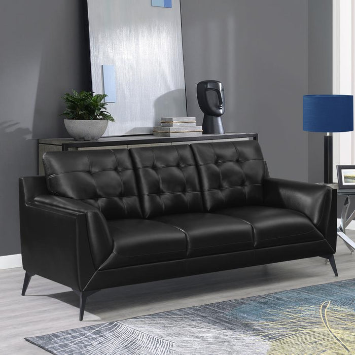 Moira - Upholstered Tufted Sofa With Track Arms - Black - Simple Home Plus