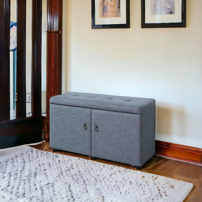 Linen Look Double Door Shoe Storage Bench - Blue Gray