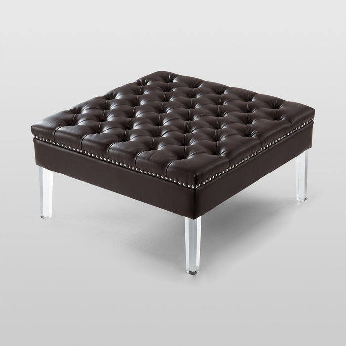 Faux Leather Cocktail Ottoman - Espresso / Clear