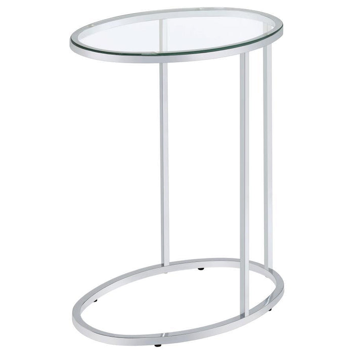 Kyle - Oval Glass Top C-Shaped Sofa Side Table - Chrome And Clear - Simple Home Plus