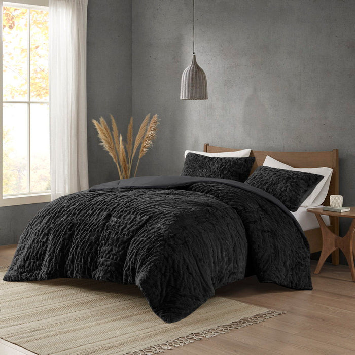 Blair - Ruched Fur Down Alternative Comforter Set - Black