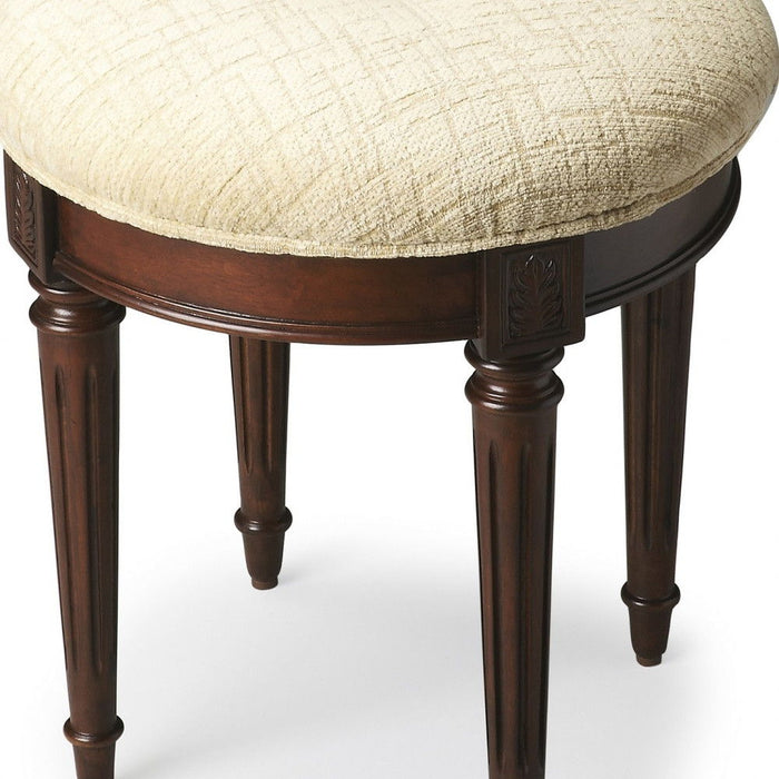 Linen And Dark Brown Ottoman - Off White