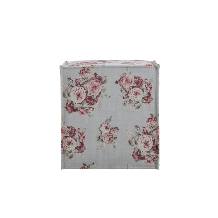 Linen Floral Ottoman - Pink