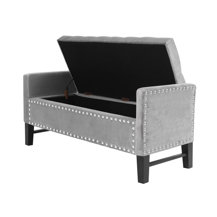 Upholstered Velvet Bench With Flip Top - Light Gray / Black