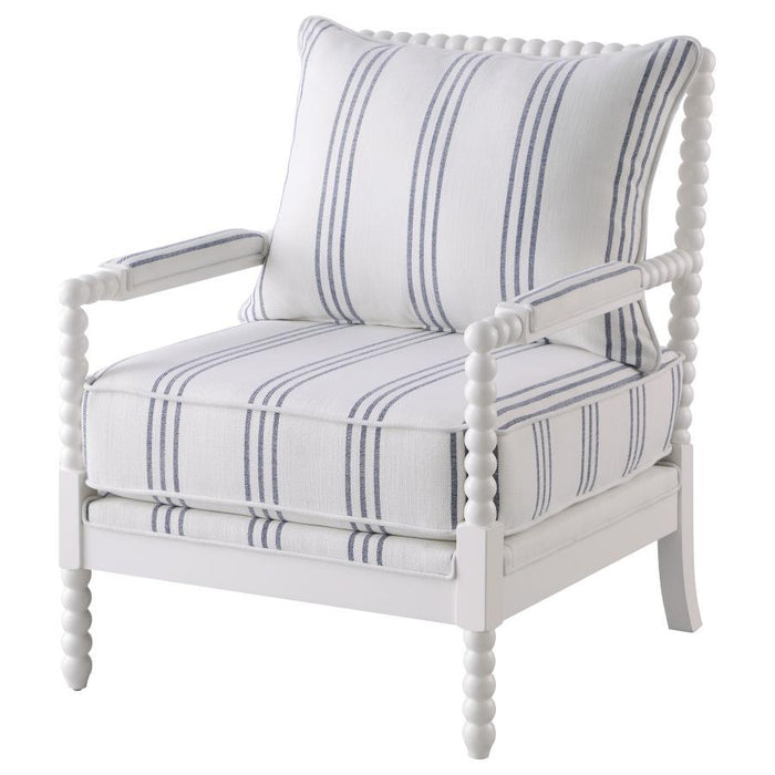 Blanchett - Upholstered Accent Chair With Spindle Accent - White And Navy - Simple Home Plus