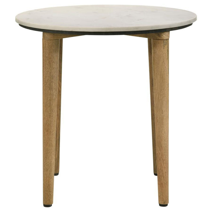 Aldis - Round Marble Top End Table - White And Natural - Simple Home Plus