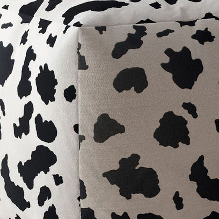 Twill Cow Print Pouf Ottoman - Black / White