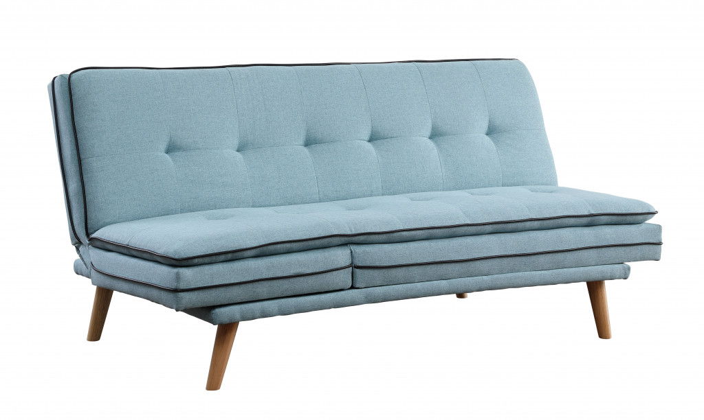 Linen Sofa With Brown Legs - Blue