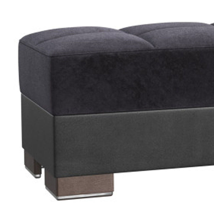 Microfiber Leather Tufted Storage Ottoman - Black / Faux