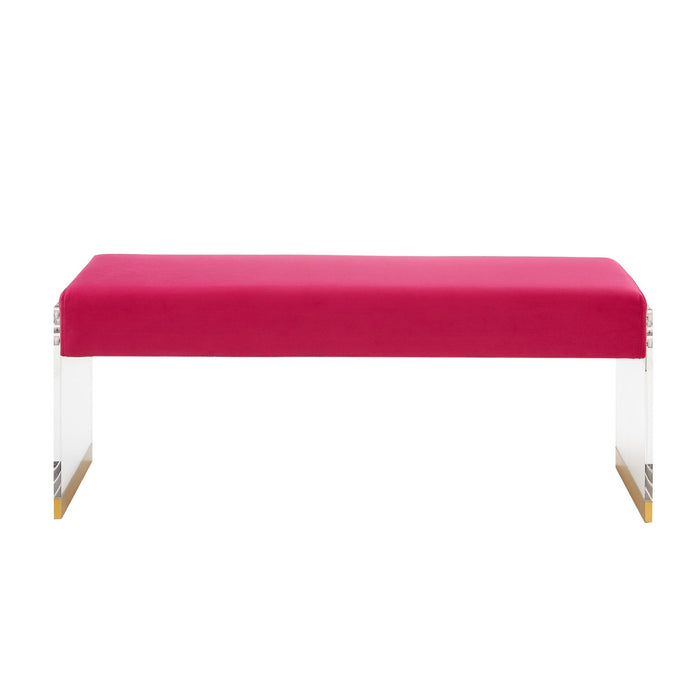 Upholstered Velvet Bench - Fuchsia / Clear