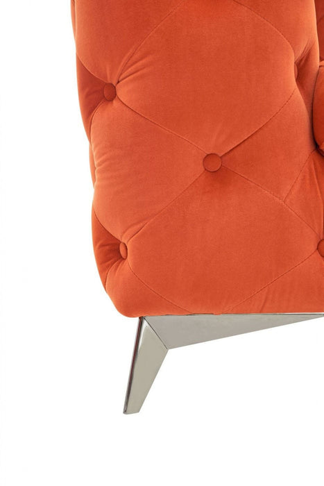 Velvet And Silver Solid Color Chesterfield Chair - Orange