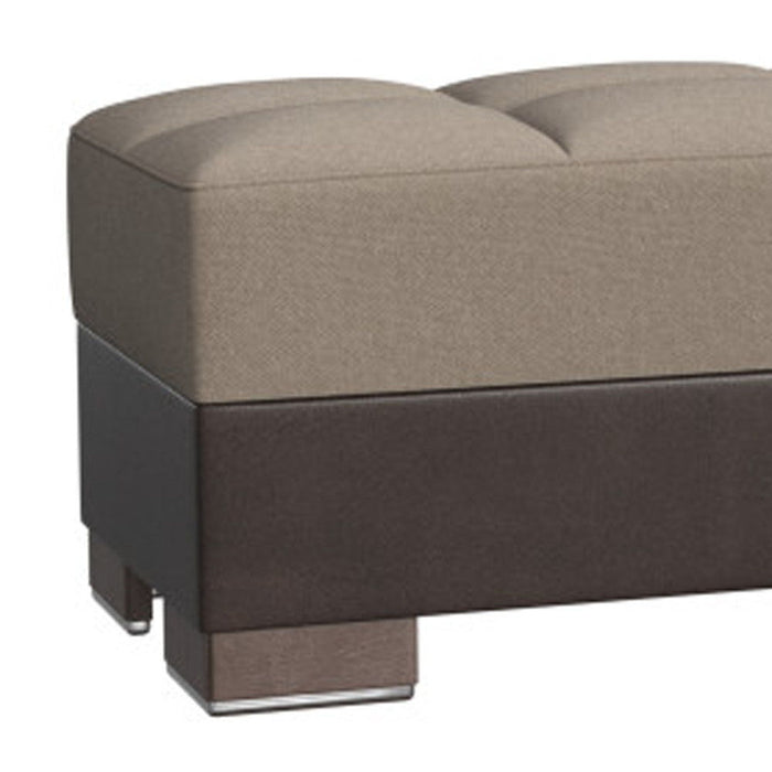 Chenille Faux Leather Tufted Storage Ottoman - Beige / Brown