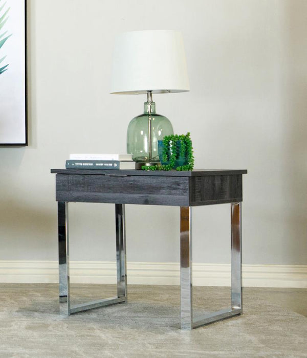 Aldine - Square 1-Drawer End Table - Dark Charcoal And Chrome - Simple Home Plus