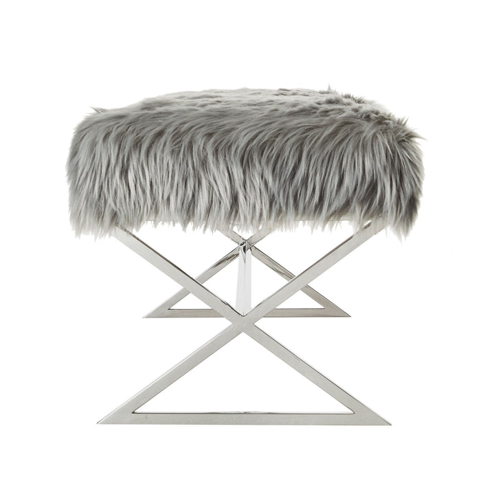 Upholstered Faux Fur Bench - Silver / Gray