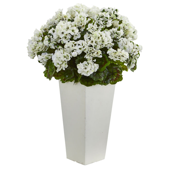 27" Geranium in White Planter UV Resistant (Indoor/Outdoor)