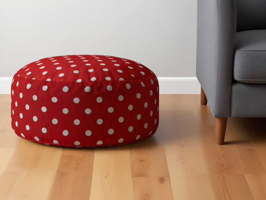 Cotton Round Polka Dots Pouf Ottoman - Red