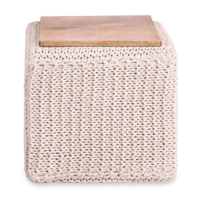 Cotton Blend, Pouf Ottoman - Ivory