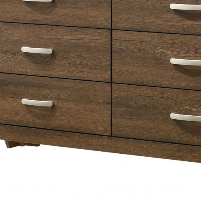 Six Drawer Wooden Double Dresser - Brown