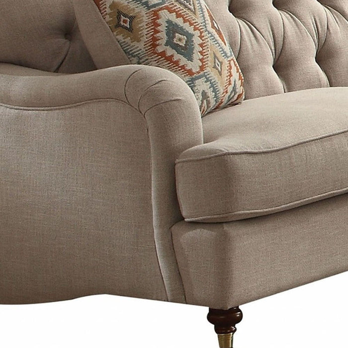 Polyester Blend Sofa And Toss Pillows With Dark Brown Legs - Beige