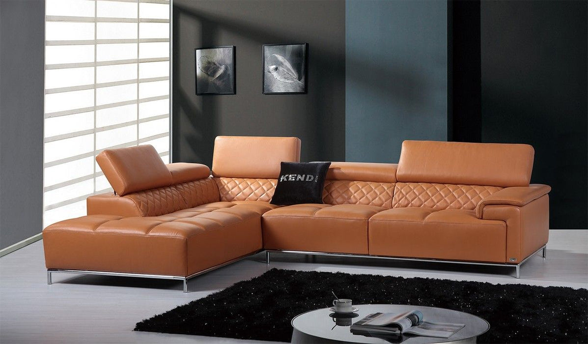 Leather Foam Metal And Wood Sectional Sofa - Orange