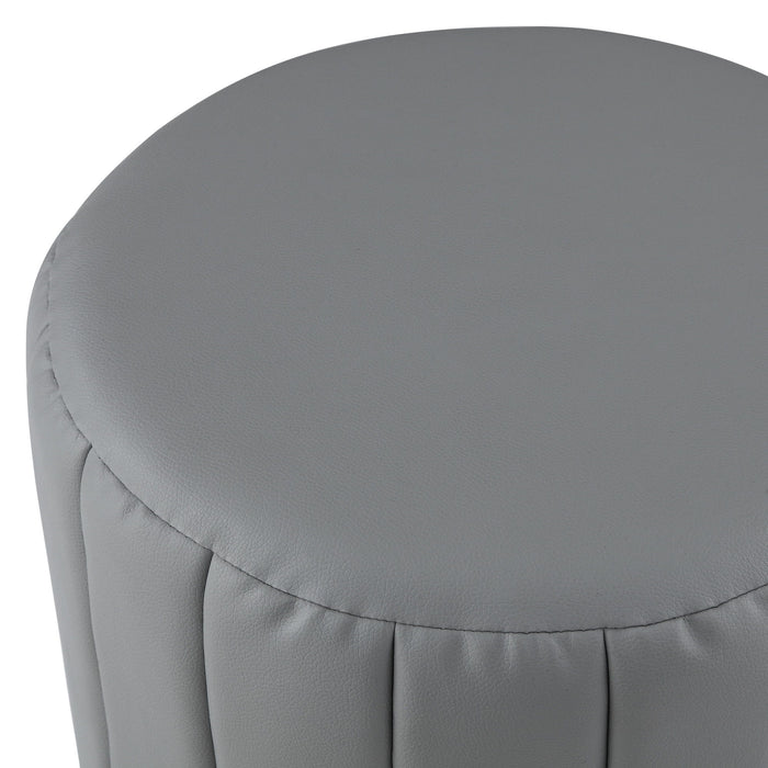 Faux Leather Round Ottoman - Gray / Silver