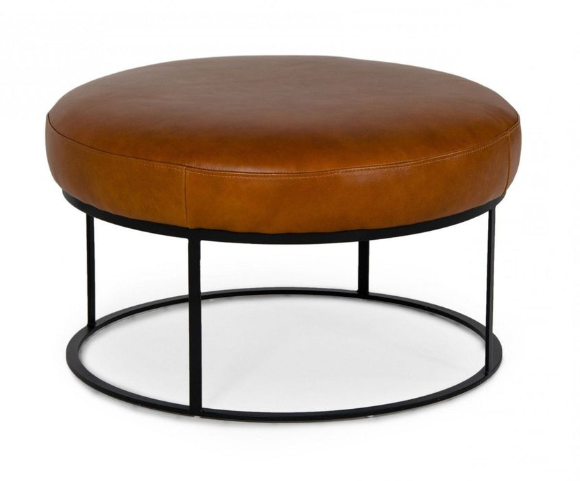 Faux Leather Ottoman - Camel / Black