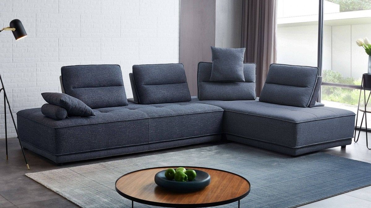 Stationary L Shaped Two Piece Sofa And Chaise - Blue