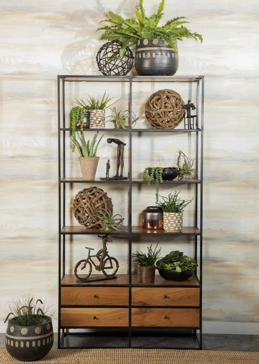 Belcroft - 4-Drawer Etagere - Natural Acacia And Black - Simple Home Plus