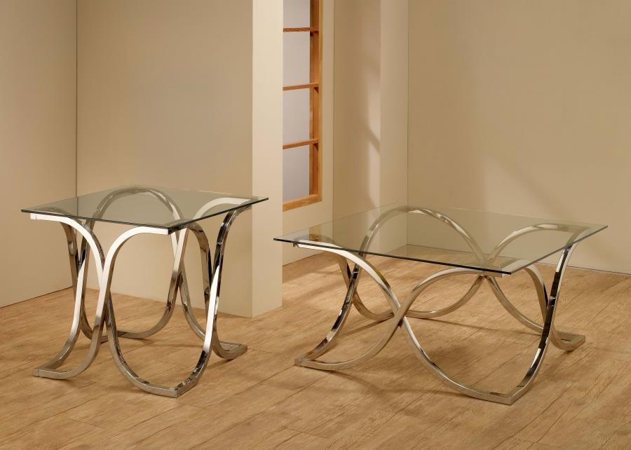 Tess - Curved X-Shaped End Table - Pearl Silver