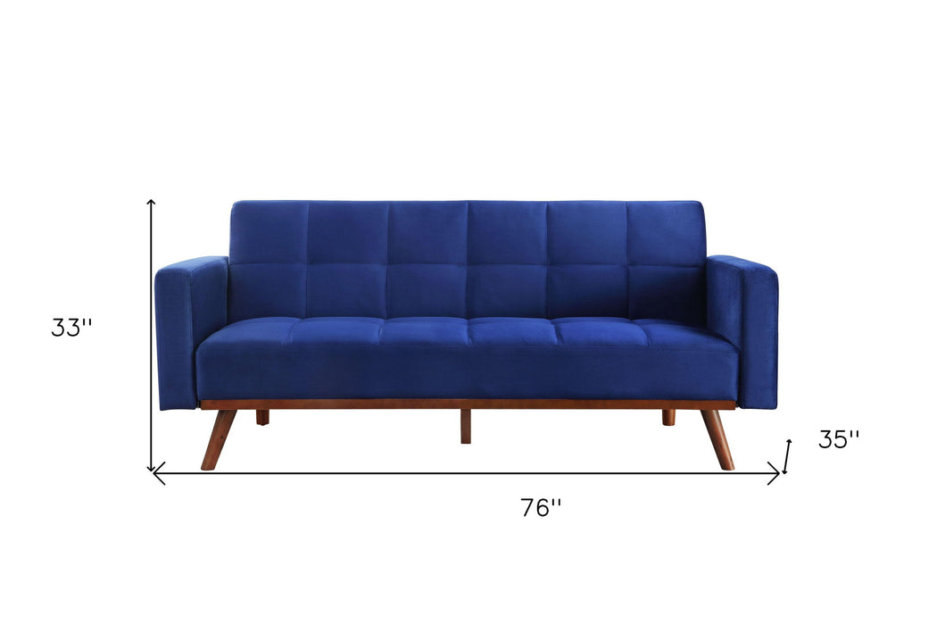 Velvet Sleeper Sofa With Natural Legs - Blue