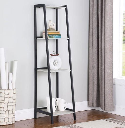 Pinckard - 4-Shelf Ladder Bookcase - Gray Stone And Black - Simple Home Plus