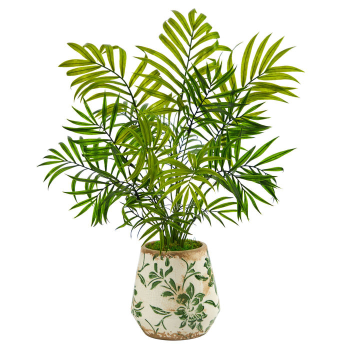 18" Mini Areca Palm Artificial Plant in Floral Vase