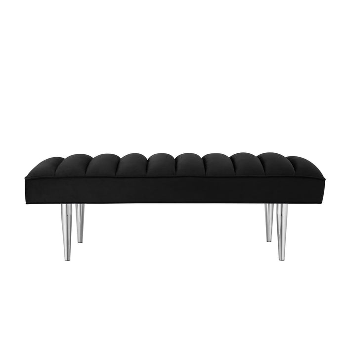 Upholstered Velvet Bench - Silver / Black