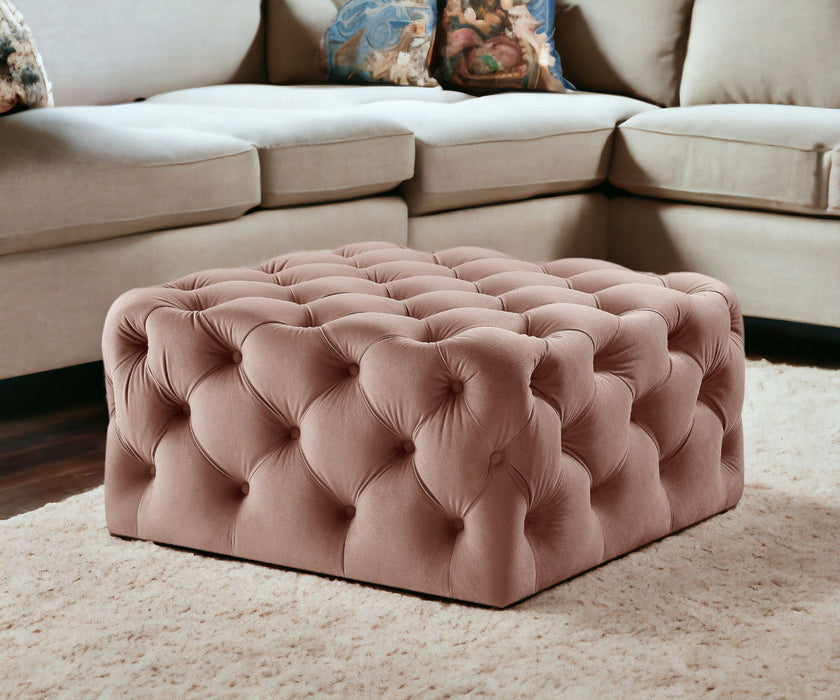 Velvet Rolling Tufted Cocktail Ottoman - Blush