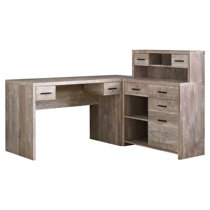 L Shape Computer Desk With Eight Drawers - Taupe