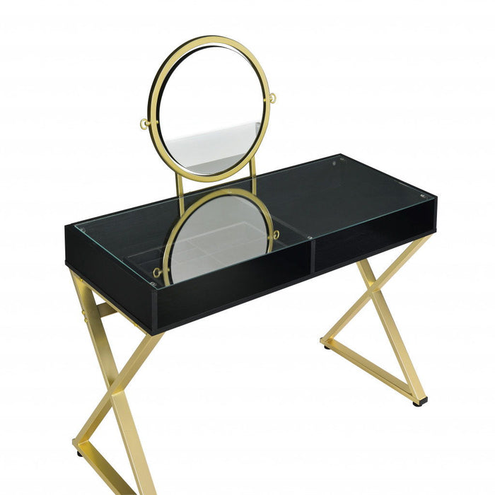 Mirrored Dresser - Black / Gold