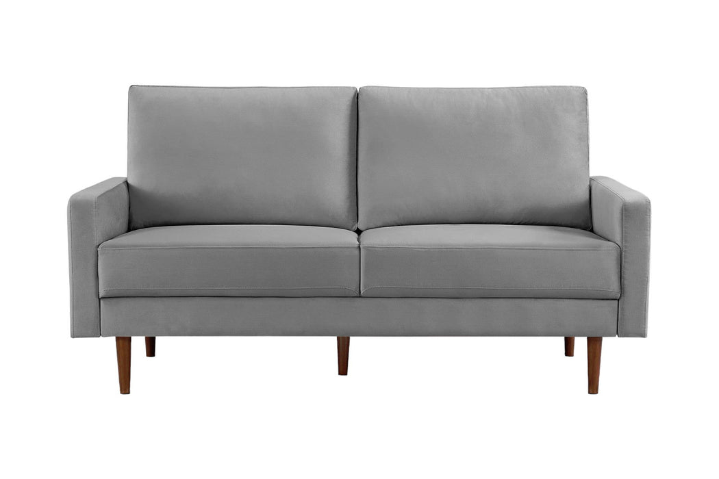 Velvet Sofa With Dark Brown Legs - Gray