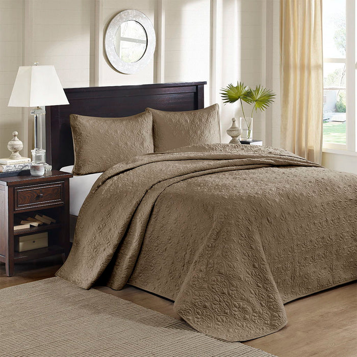 Quebec - Queen Reversible Bedspread Set - Mocha