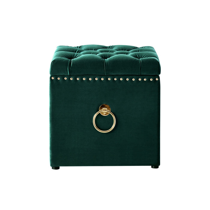 Velvet Tufted Storage - Hunter Green / Black