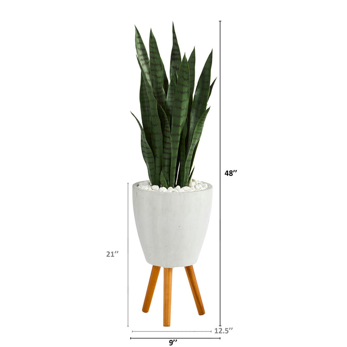 4' Sansevieria Artificial Plant in White Planter with Stand