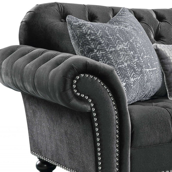 Velvet Loveseat And Toss Pillows - Gray / Black