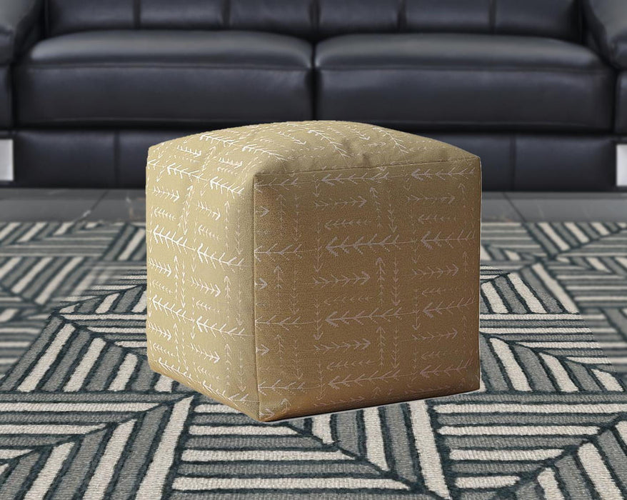 Cotton Abstract Pouf Cover - Beige