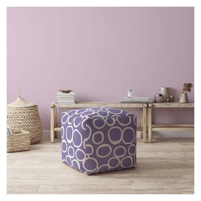 Cotton, Abstract Pouf Cover - Purple / White