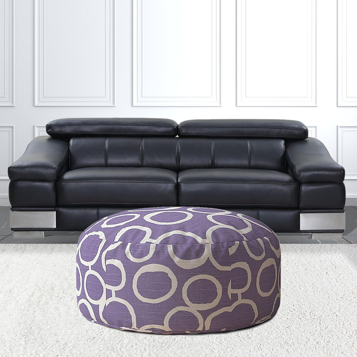 Cotton Round, Abstract Pouf Cover - Purple / White