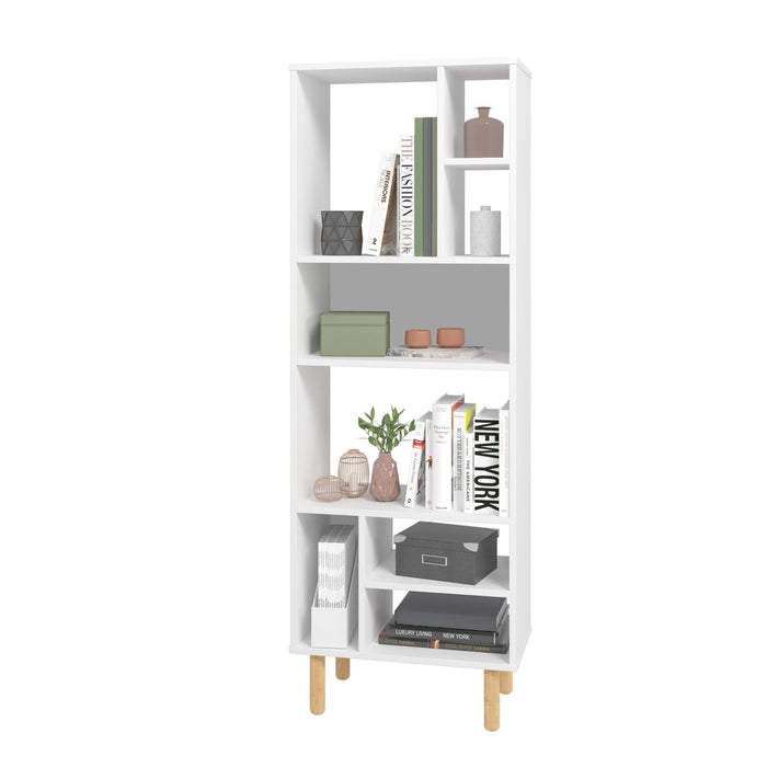 Eight Shelves Freestanding Shelving Unit - White / Natural