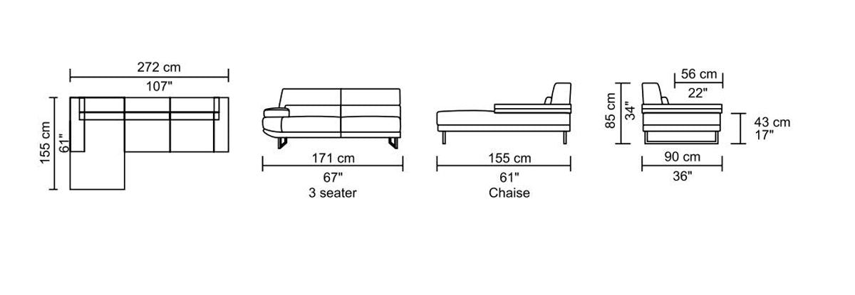 Fabric Foam Wood And Steel Sectional Sofa - Gray