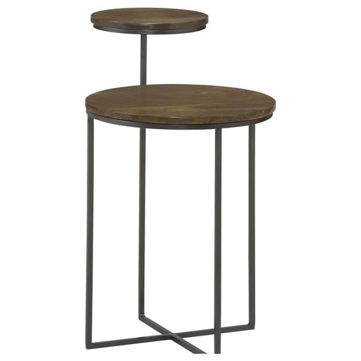 Yael - Round Accent Table - Natural And Gunmetal - Simple Home Plus