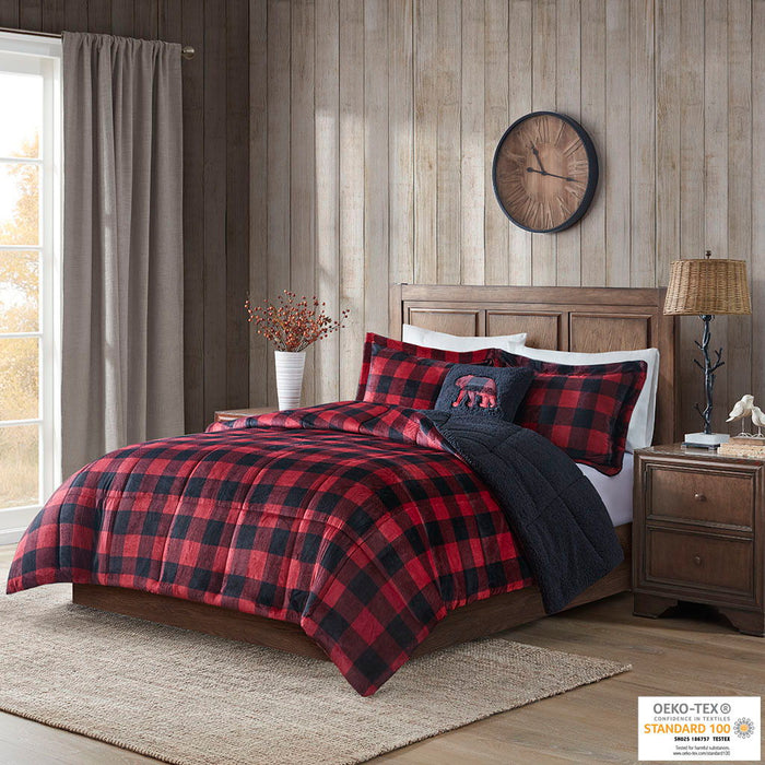 Alton - Full Down Alternative Comforter Set - Red / Black Buffalo Check