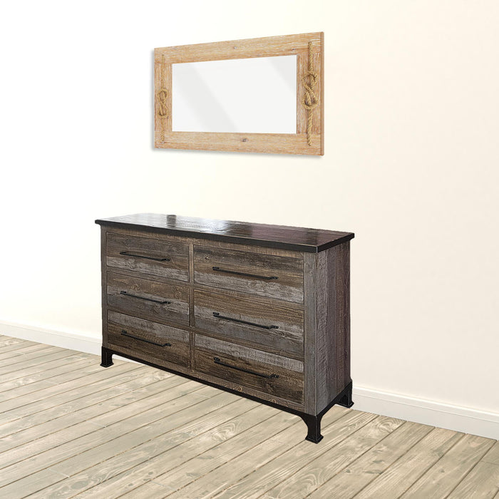 Wooden 6 Drawer Double Dresser - Brown